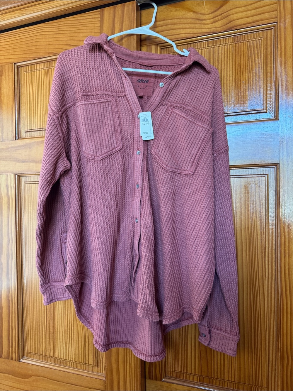 aerie Rose Waffle-Knit Button-Up Cardigan